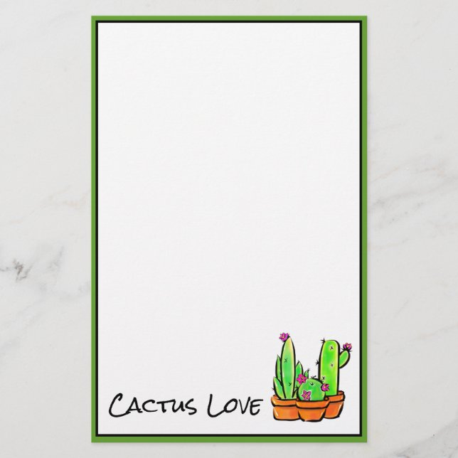 Cute Cactus cacti succulents pink desert flower Stationery (Front)