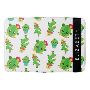 Cute Cactus, Cactus Pattern, Succulent, Your Name Bath Mat