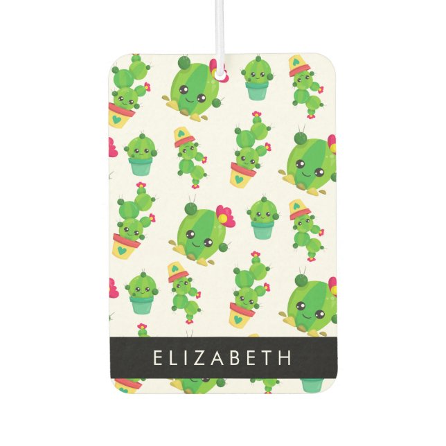 Cute Cactus, Cactus Pattern, Succulent, Your Name Car Air Freshener (Front)