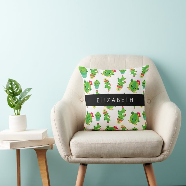 Cute Cactus, Cactus Pattern, Succulent, Your Name Cushion (Chair)
