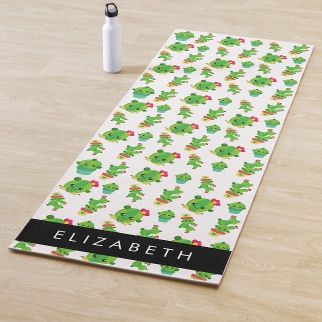 Cute Cactus, Cactus Pattern, Succulent, Your Name Yoga Mat (In Situ)