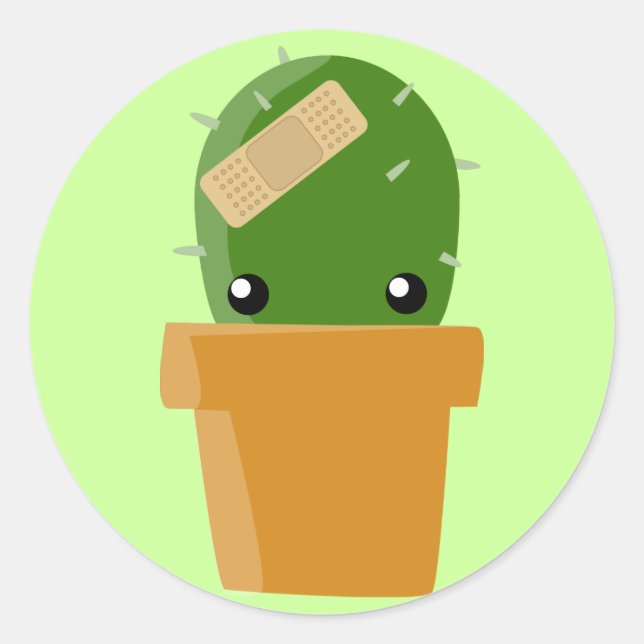 Cute Cactus Classic Round Sticker (Front)
