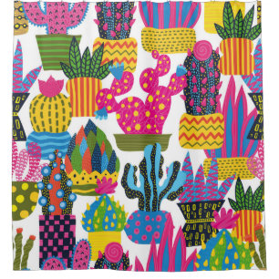 Cute cactus. Colorful seamless pattern. Endless pa Shower Curtain