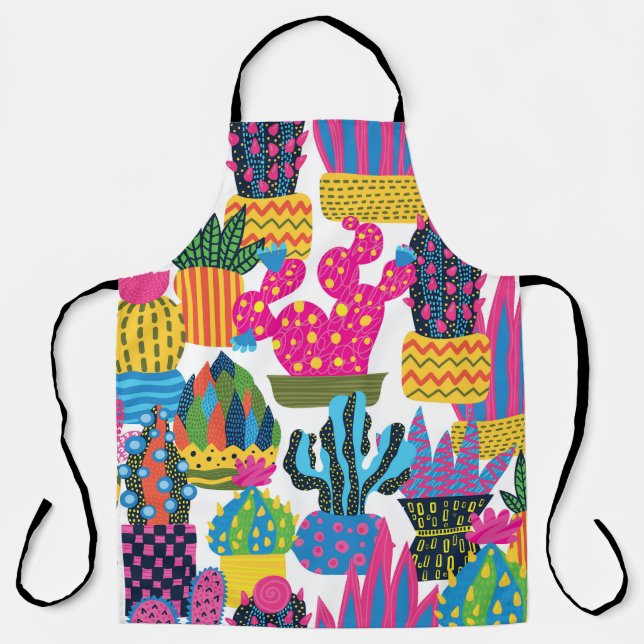 Cute Cactus: Colourful Seamless Fun Apron (Front)