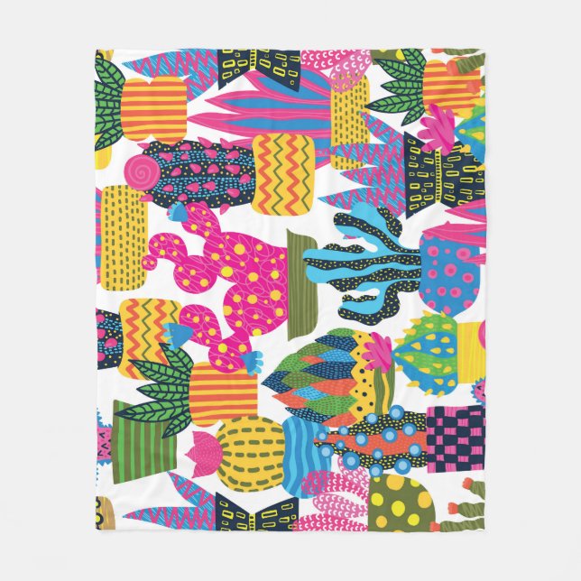 Cute Cactus: Colourful Seamless Fun Fleece Blanket (Front)