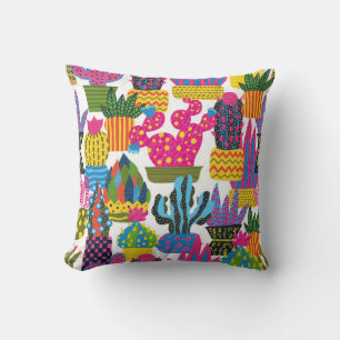 Cute cactus. Colourful seamless pattern. Endless p Cushion