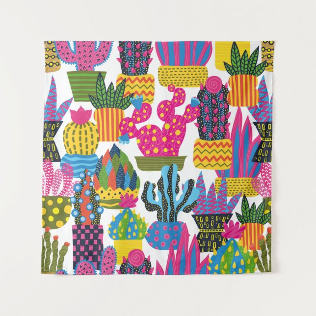 Cute cactus. Colourful seamless pattern. Endless p Tapestry (Front)