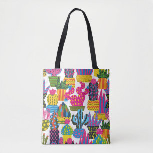 Cute cactus. Colourful seamless pattern. Endless p Tote Bag