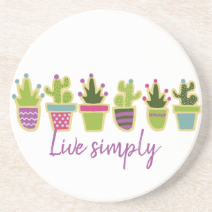 Cute cactus design with custom background colour coaster