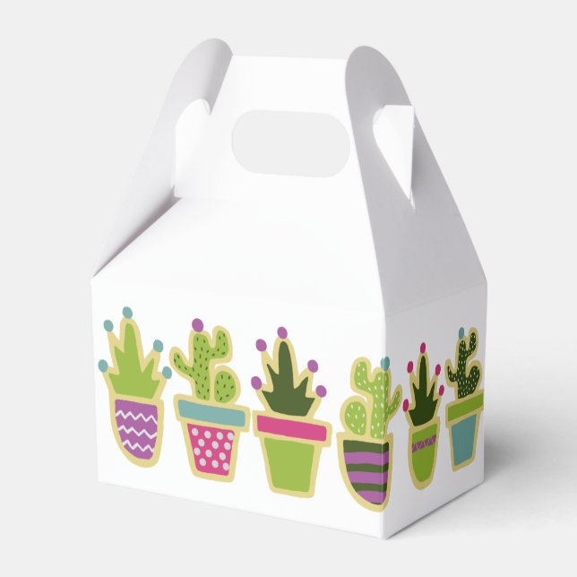 Cute cactus design with custom background colour favour box (Front Side)