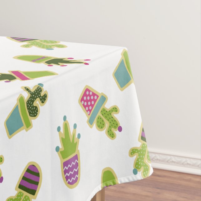Cute cactus design with custom background colour tablecloth (In Situ)