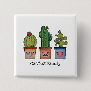 Cute Cactus Family In Watercolor 15 Cm Square Badge
