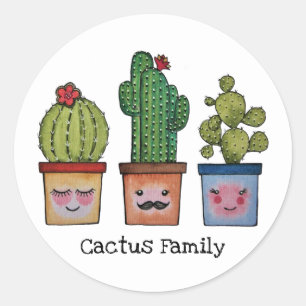 Cute Cactus Family In Watercolor Classic Round Sticker
