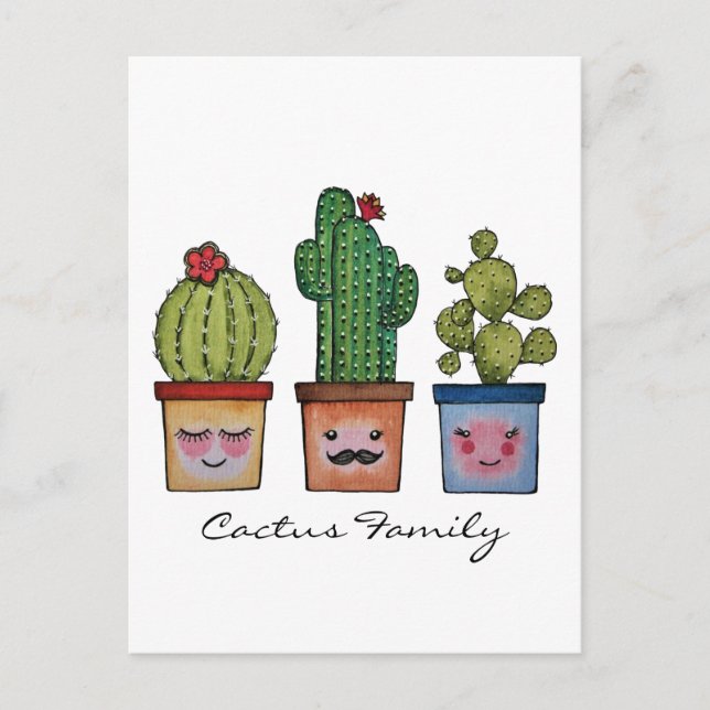 Cute Cactus Family In Watercolor Postcard (Front)