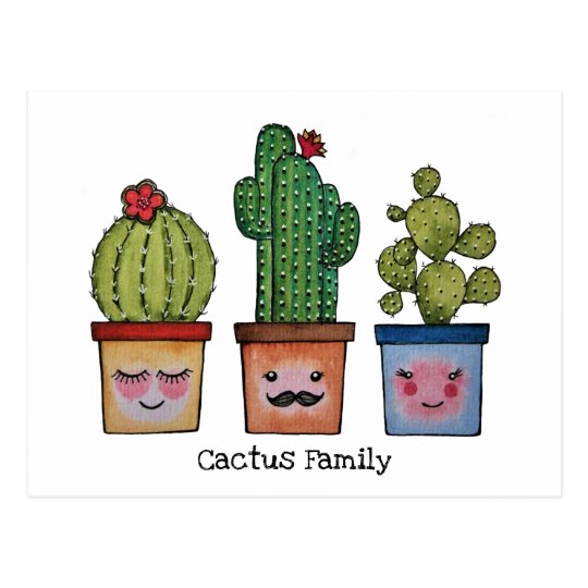 Download Cute Cactus Family In Watercolor Postcard | Zazzle.co.uk