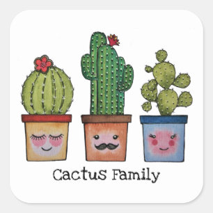 Cute Cactus Family In Watercolor Square Sticker