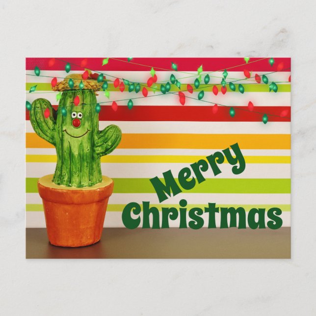 Cute Cactus Festive Southwestern Merry Christmas Holiday Postcard (Front)