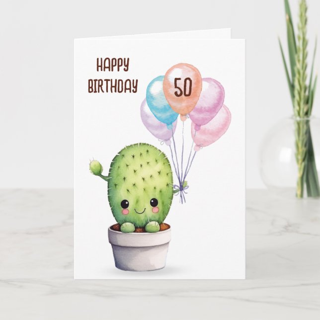 Cute Cactus For 50th Birthday Card (Front)