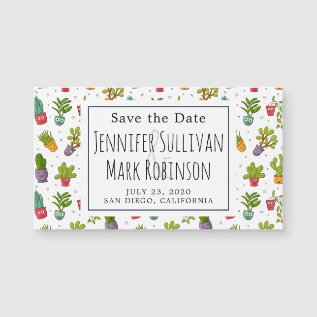 Cute Cactus Fun Succulents Pattern Save the Date (Front)