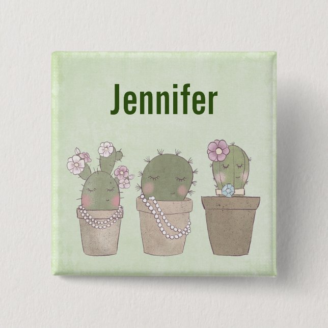 Cute Cactus Girls Wearing Jewellery 15 Cm Square Badge (Front)