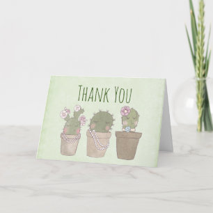 Cute Cactus Girls Wearing Jewellery Thank You Card
