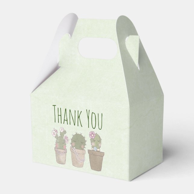 Cute Cactus Girls Wearing Jewellery Thank You Favour Box (Front Side)