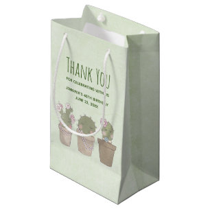 Cute Cactus Girls Wearing Jewellery Thank You Small Gift Bag