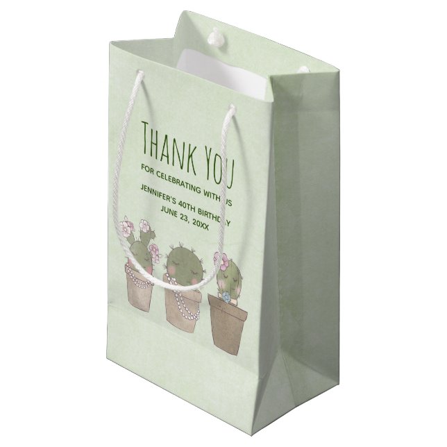 Cute Cactus Girls Wearing Jewellery Thank You Small Gift Bag (Front Angled)