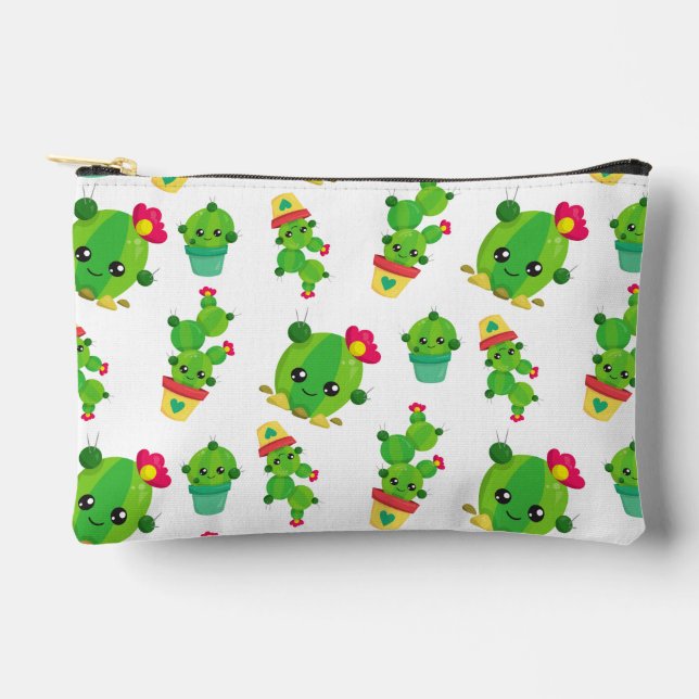 Cute Cactus, Green Cactus, Cactus Pattern Accessory Pouch (Front)
