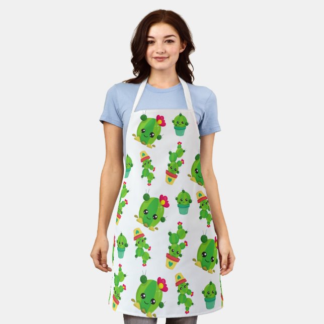 Cute Cactus, Green Cactus, Cactus Pattern Apron (Worn)