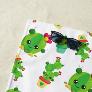 Cute Cactus, Green Cactus, Cactus Pattern Beach Towel
