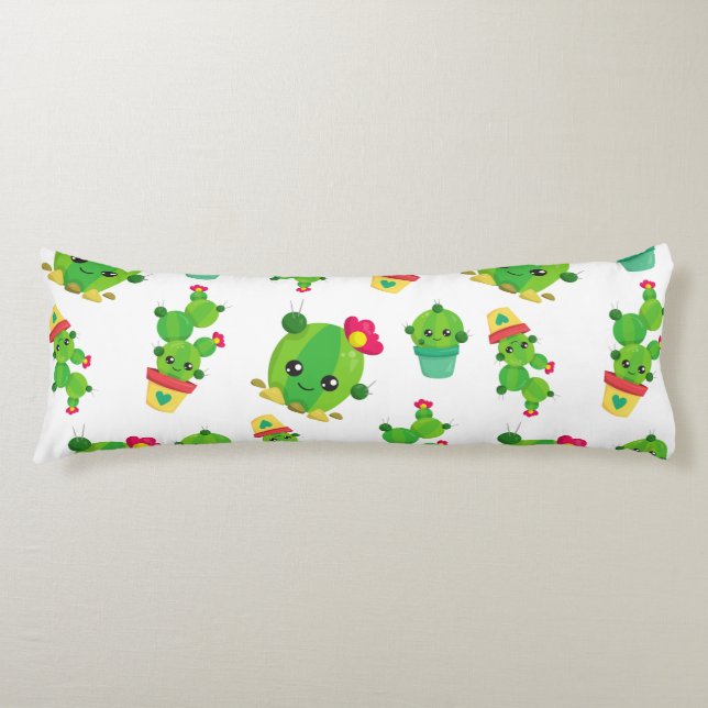Cute Cactus, Green Cactus, Cactus Pattern Body Cushion (Front)