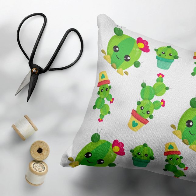 Cute Cactus, Green Cactus, Cactus Pattern Decorative Cushion (Creator Uploaded)