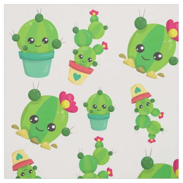 Cute Cactus, Green Cactus, Cactus Pattern Fabric (Swatch)