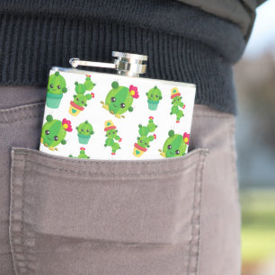 Cute Cactus, Green Cactus, Cactus Pattern Hip Flask