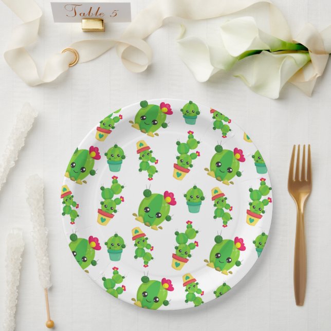 Cute Cactus, Green Cactus, Cactus Pattern Paper Plate (Wedding)