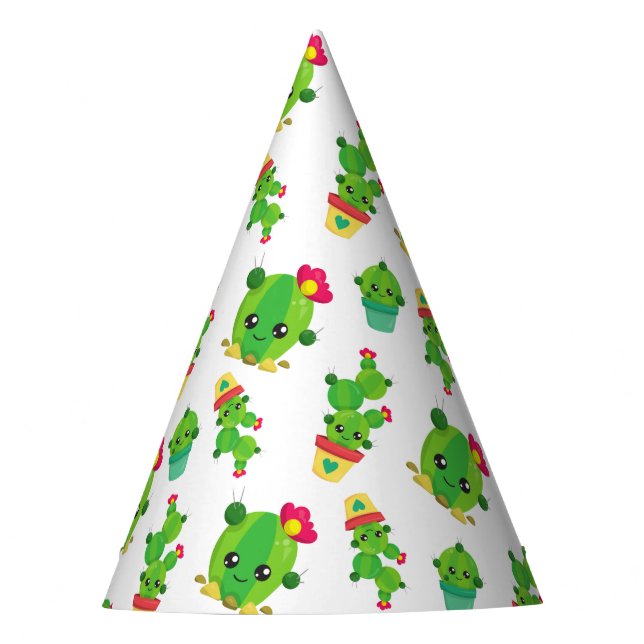 Cute Cactus, Green Cactus, Cactus Pattern Party Hat (Front)