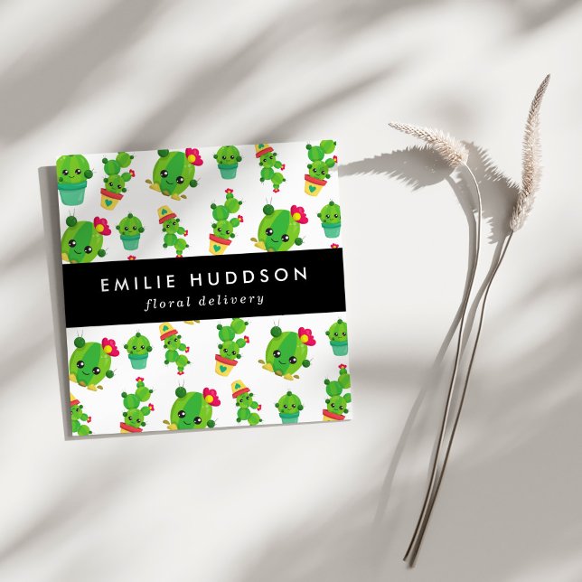 Cute Cactus, Green Cactus, Floristry, Flower Shop Square Business Card (Creator Uploaded)