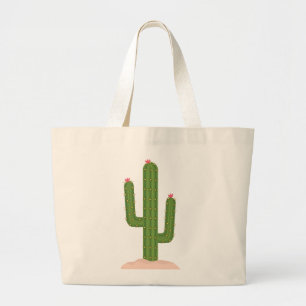 Cute Cactus Green Pink Flower Southwest Succulent  Large Tote Bag