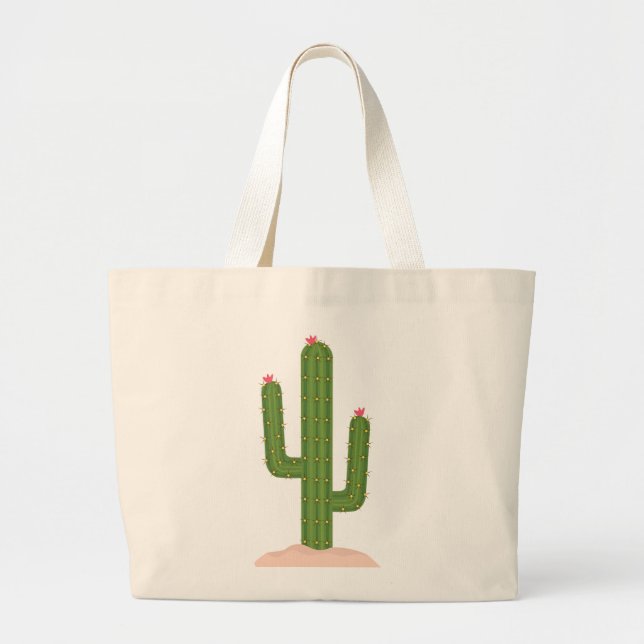 Cute Cactus Green Pink Flower Southwest Succulent  Large Tote Bag (Front)