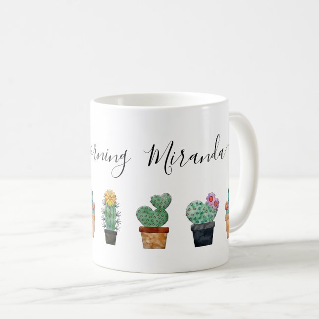 Cute Cactus Greenery Flower Pattern Coffee Mug (Front Right)