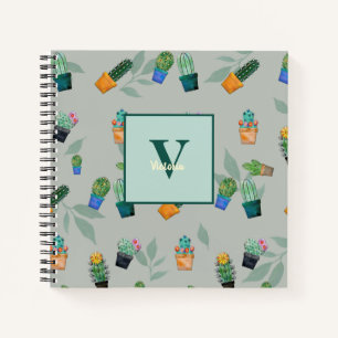 Cute Cactus Greenery Flower Pattern Notebook