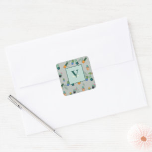 Cute Cactus Greenery Flower Pattern Square Sticker