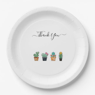 Cute Cactus Greenery Flower Thank You Paper Plate