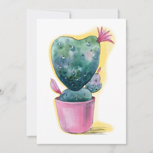 Cute cactus heart blooming holiday card (Front)