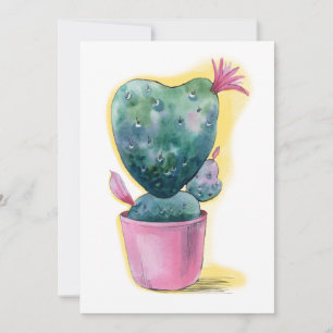 Cute cactus heart blooming holiday card