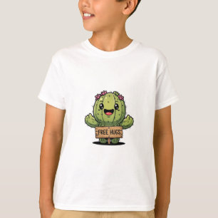 Cute Cactus Holding Free Hugs Sign Kids T-Shirt