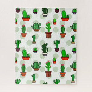 Cute Cactus illustrations Pattern and Dots Jigsaw Puzzle