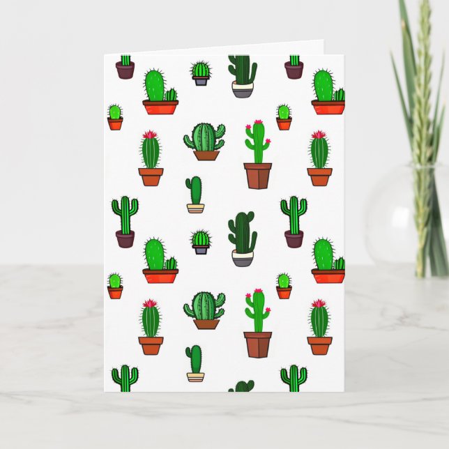 Cute Cactus illustrations Pattern White Card (Front)