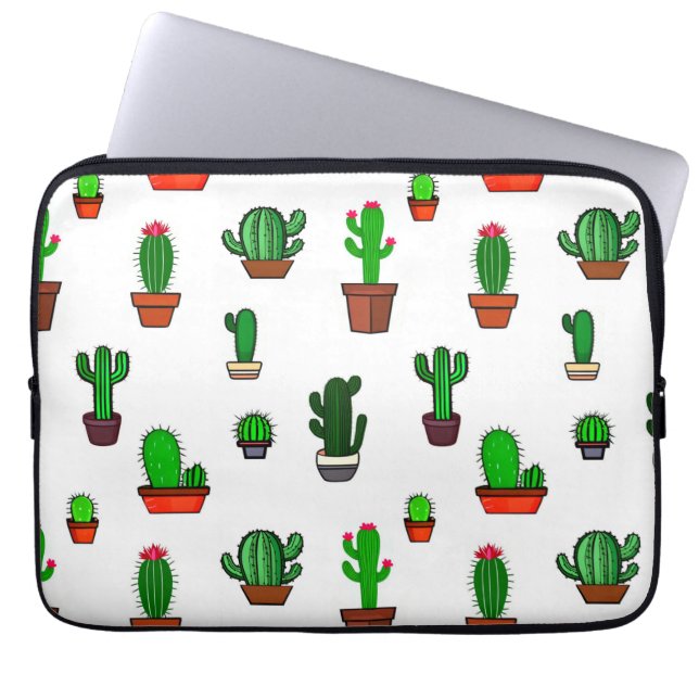 Cute Cactus illustrations Pattern White Laptop Sleeve (Front)